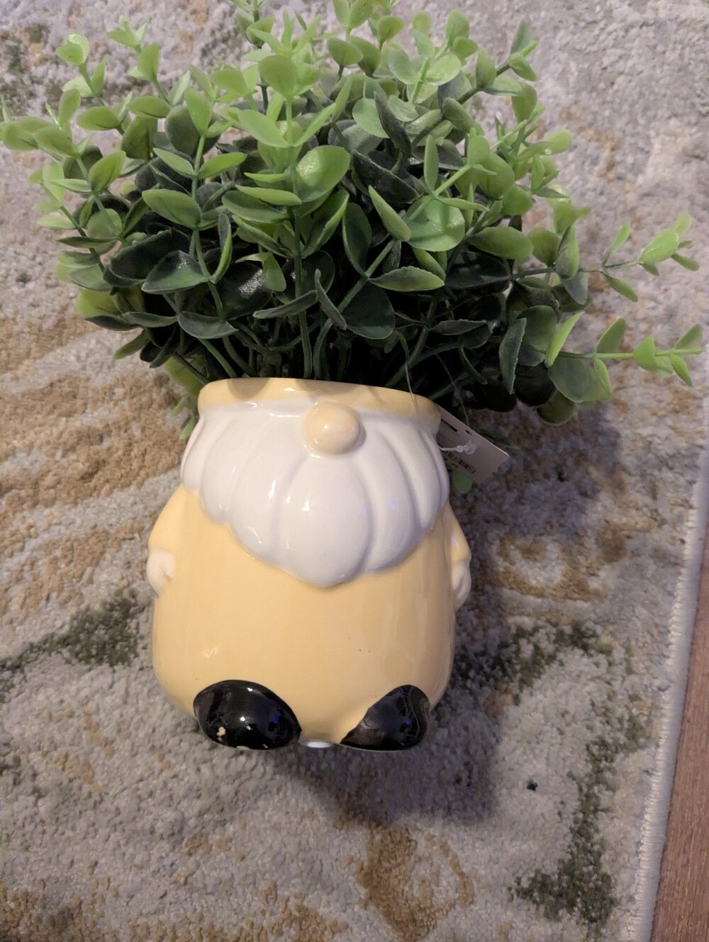 Ceramic Yellow Gnome Planter with White Hat - Decorative Home Accent